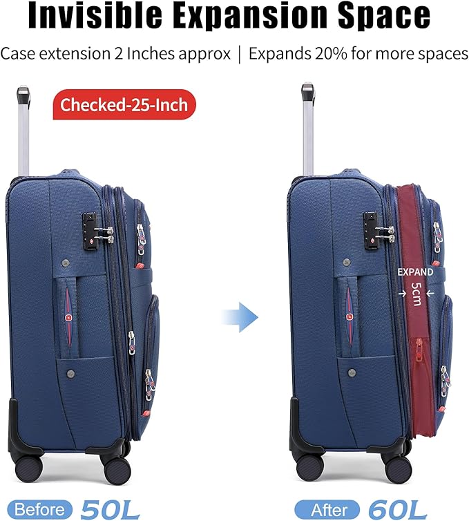 Softside Expandable Luggage with 4 Spinner Wheels, Durable Checked-Luggage Suitcase (Blue, 25-Inch)