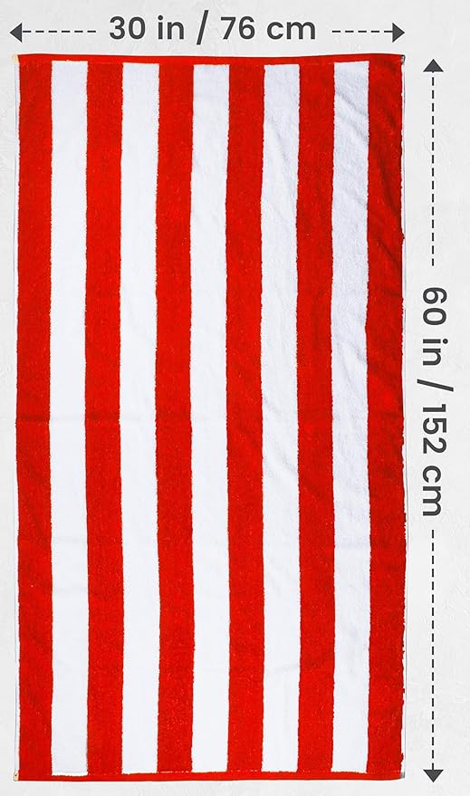 Utopia Towels 4 Pack Cabana Stripe Beach Towel, 30 by 60 Inches, Oversized 100% Ring Spun Cotton Pool Towels, Highly Absorbent Quick Dry Bath Towels for Beach, and Swim, Red