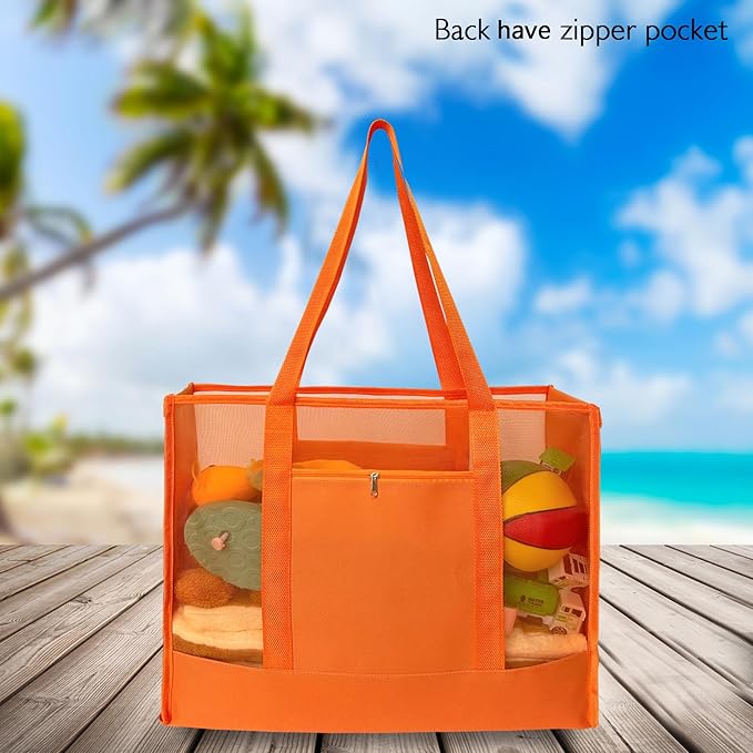 Reusable Large Beach Bags With 2 Pockets & Zipper, Lightweight Beach Tote for Poolside, Trip/swim