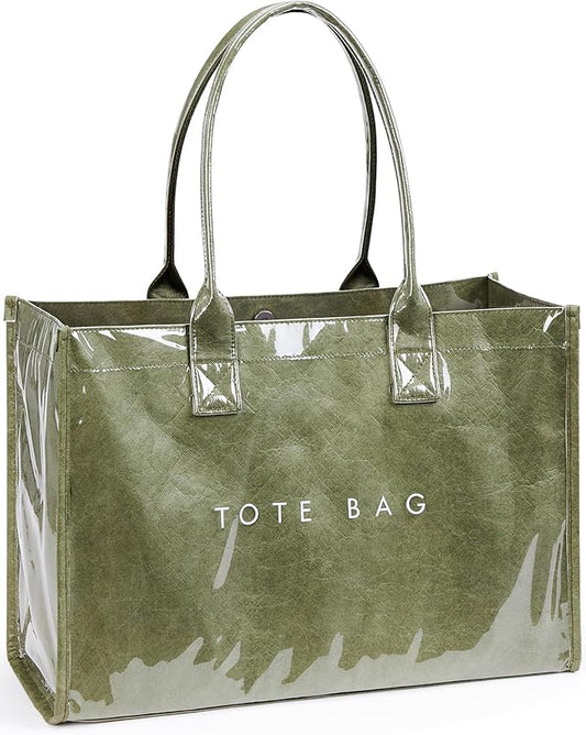 KALIDI PVC Tote Bag Women’s Kraft Paper Work Handbags Purses with Top Handle