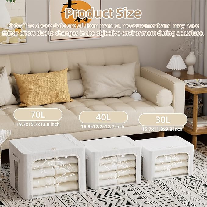 FHSQX 8 Pack Clothes Storage Bins - Foldable Storage Bins for Clothes Fabric Storage Box with Metal Frame (Cream White, 19.7x15.7x13.8 inch)