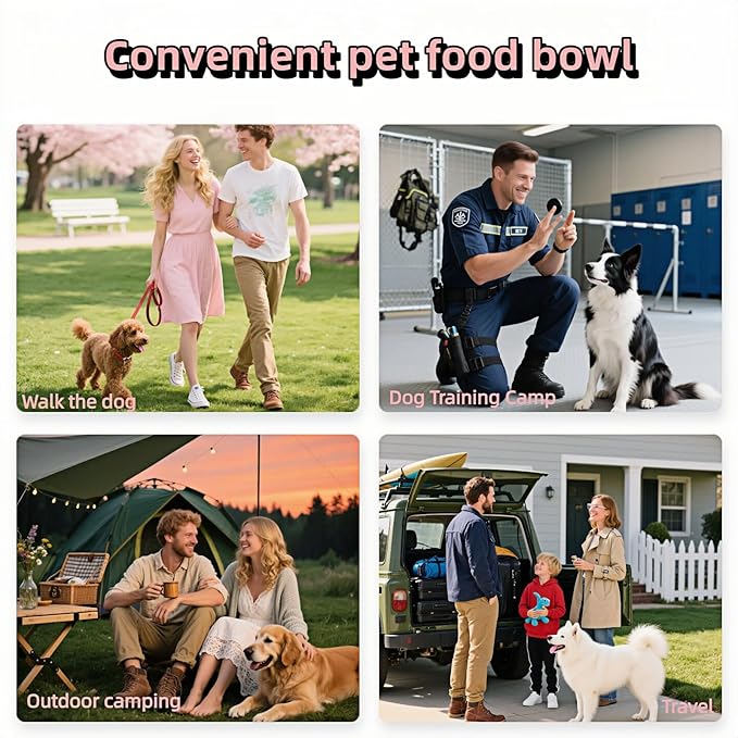 Portable Dog Food & Water Bowl for Travel - Rotating Lock Spill-Proof Pet Dish with Carabiner - BPA-Free Silicone Non Slip Bowl 250ml (Pink, Small)