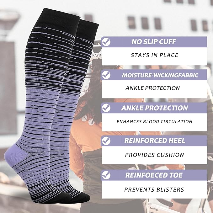 fenglaoda 3 Pairs Compression Socks for Women & Men Knee High Nurse Pregnant Cute Medical Running Travel Athletic