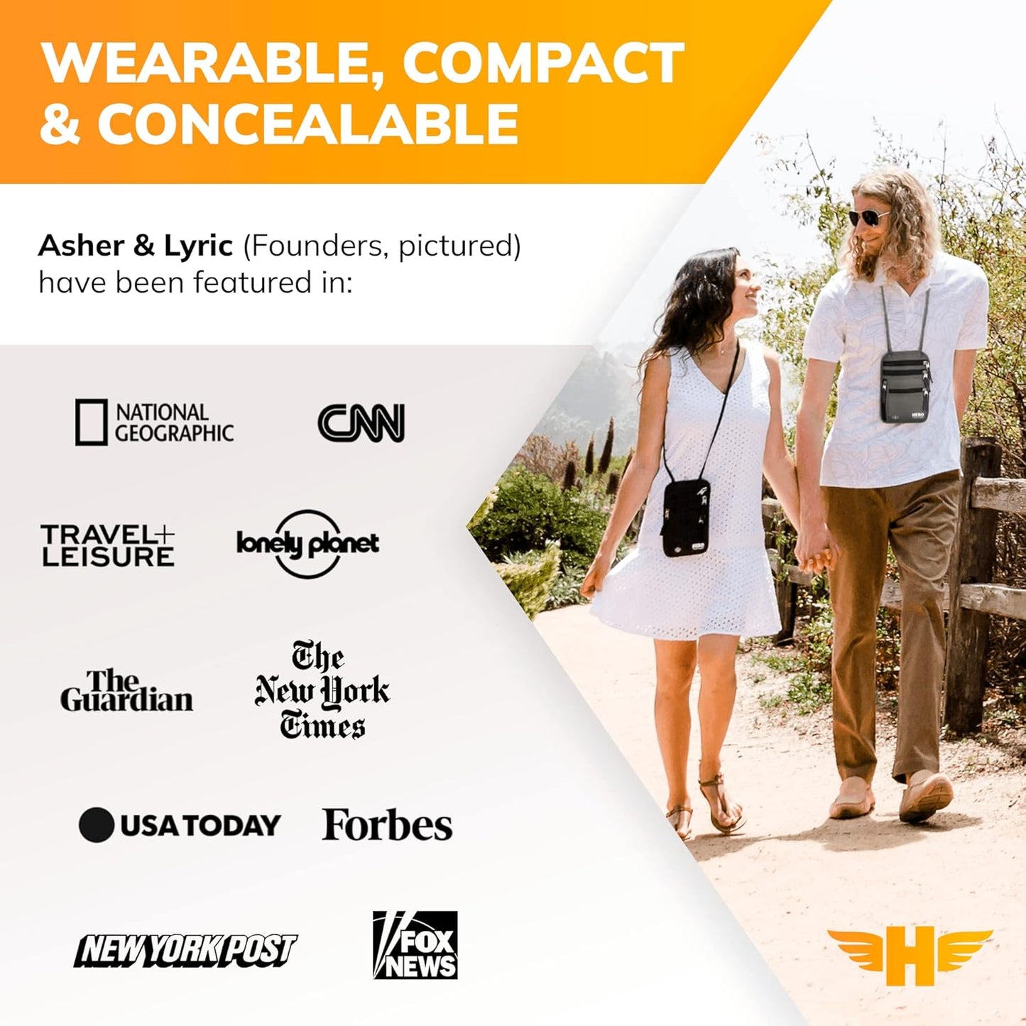 HERO Neck Wallet, RFID Blocking Passport Holder, Easy to Conceal Travel Pouch