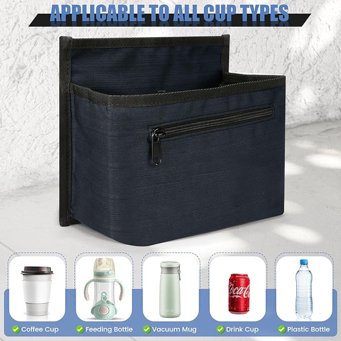 Luggage Travel Cup Holder Attachment for Suitcase Drink Carrier Caddy, Coffee Mug and Tumblers, Traveler Carry on Hands Free Accessory- Gifts for Flight Attendants Travelers Accessories- Navy
