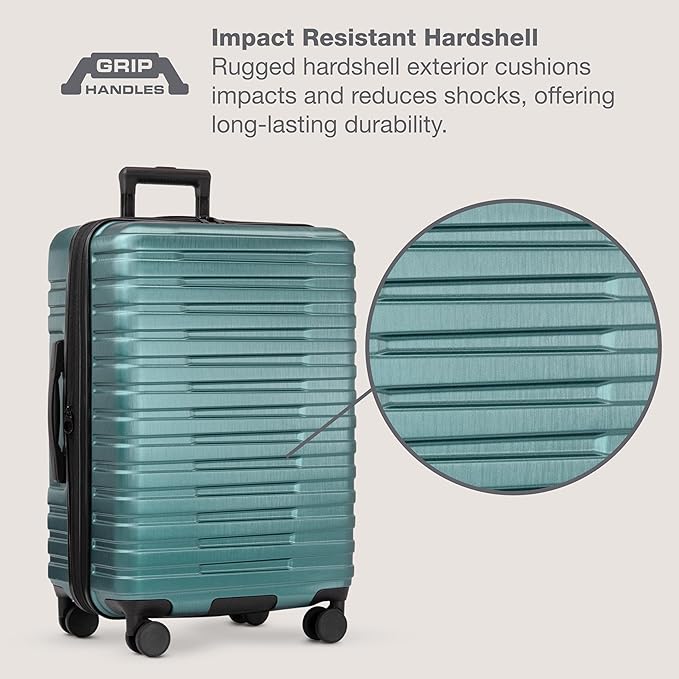 U.S. Traveler Boren Expandable Hardside Rugged Travel Luggage with 8 Spinner Wheels, Teal, Carry-on 22-Inch