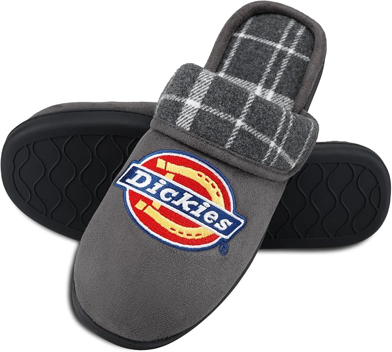 Dickies Men's Slide-on Memory Foam Scuff Slipper With Embroidered Logo - Indoor/Outdoor Sole