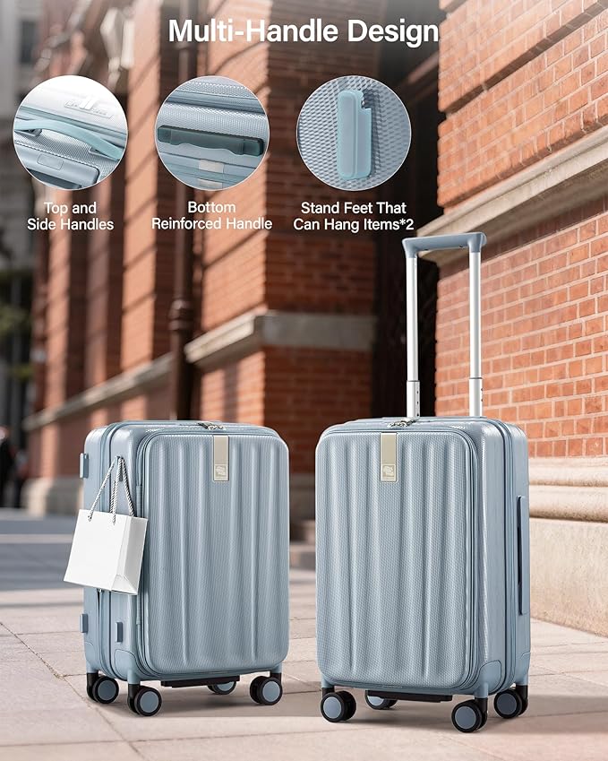 Hanke 20 Inch Expandable Carry On Luggage Airline Approved Top Opening Hard Shell Suitcases with Wheels Lightweight Travel Luggage Carry On Suitcase for Woman Men-Grey