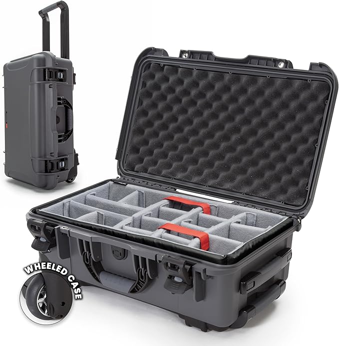 NANUK 935 Hard Case with Padded Divider – Waterproof Equipment Case with Wheels, 22” x 14” x 9” – Dustproof and Impact Resistant, Airline Carry-On Approved – Graphite