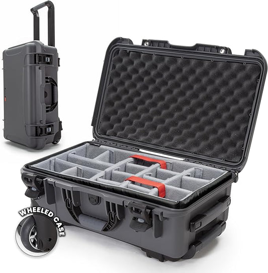 NANUK 935 Hard Case with Padded Divider – Waterproof Equipment Case with Wheels, 22” x 14” x 9” – Dustproof and Impact Resistant, Airline Carry-On Approved – Graphite