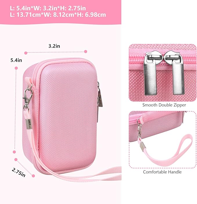 Hard Travel Case for Sony ZV-1F / ZV-1 / ZV-1 II Digital Camera, Storage Holder Travel Bag with Zipper Mesh Pocket for Battery Pack, Charging Cable, USB Card, Pink