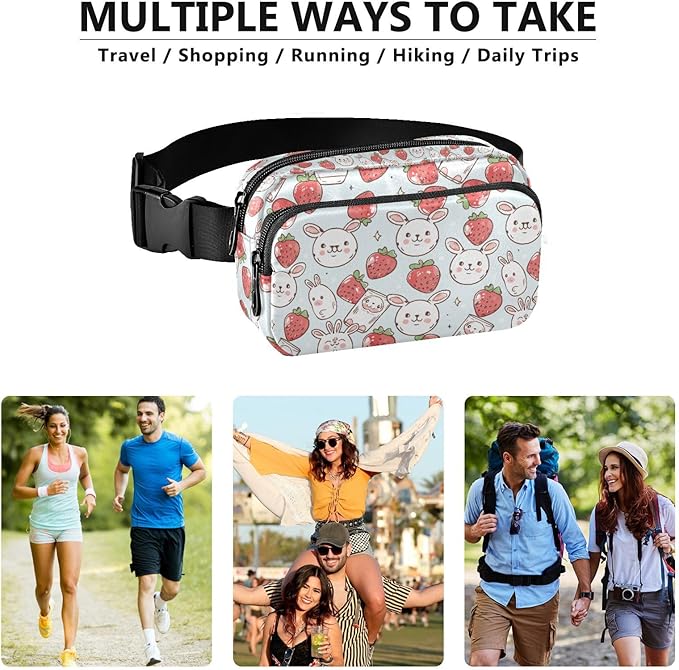 Kawaii Strawberry Bunny Rabbit Fanny Pack for Women Men Water Resistant Fashion Waist Packs with Adjustable Strap Belt Bag for Travel Workout Jogging Hiking 21219147