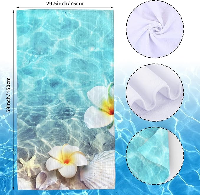 Starfish Beach Towel,Starfish Seashell and Flower on Sea Beach Lightweight Compact Sand Free Quick Dry Oversized Pool Swimming Towels for Girls Women Adults,29.5"×59"