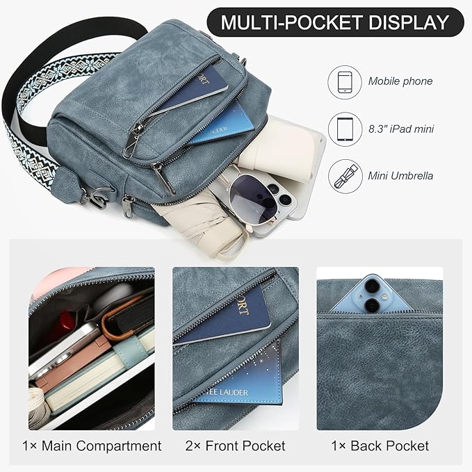 Small Leather Crossbody Bags for Women Anti theft Purses and Handbag Shoulder Hangbag with Wide Strap Tassel