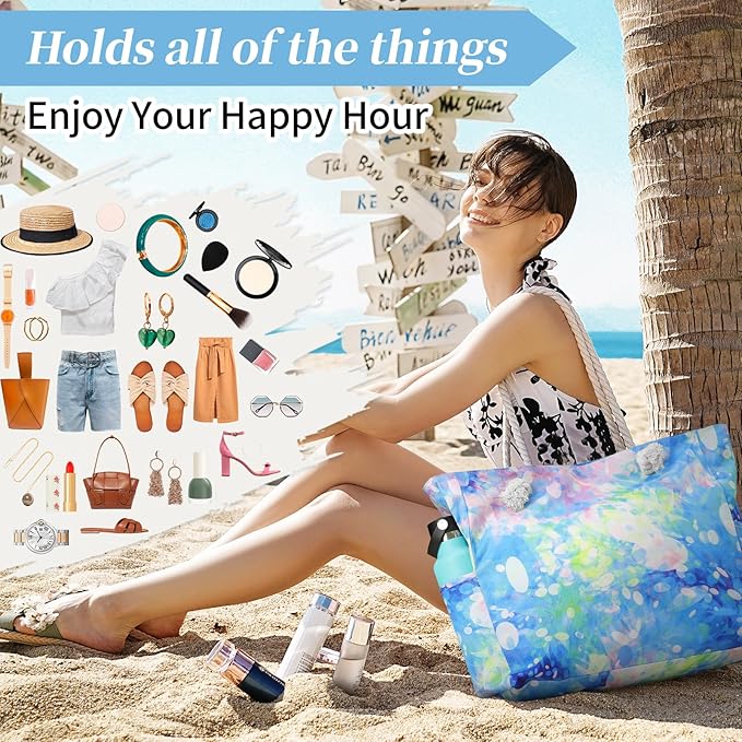Tavaleu Beach Bags for Women - Large Beach Tote Bag, Women Sandproof Pool Bag for Pool Gym Grocery Travel