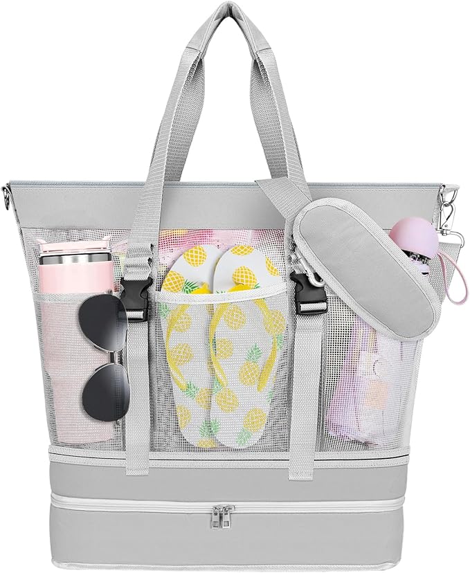 SelfTek Beach Tote Bag with Cooler compartment, Waterproof Sandproof Daily Pool Swim Travel Essentials