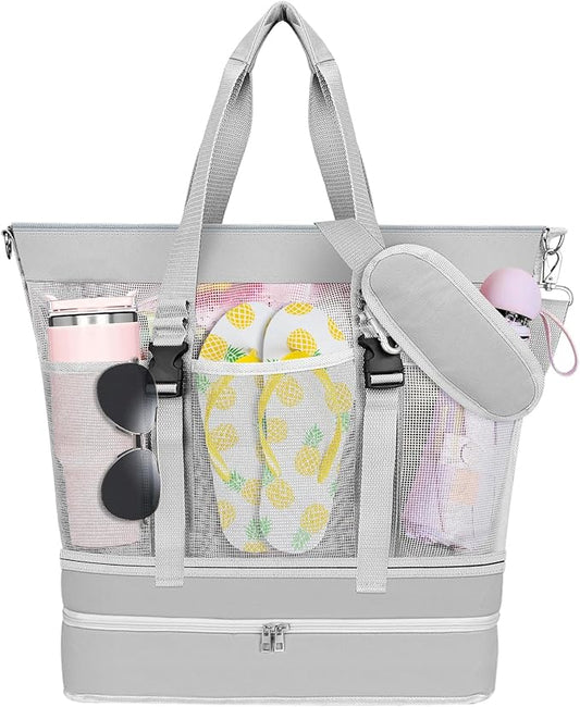 SelfTek Beach Tote Bag with Cooler compartment, Waterproof Sandproof Daily Pool Swim Travel Essentials