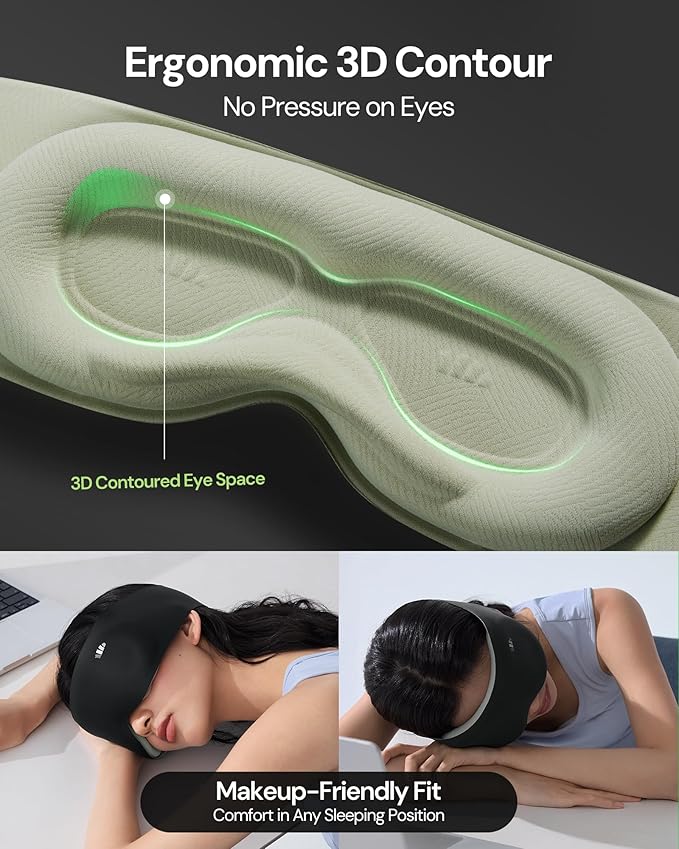 BENEUNDER Sleep Mask for Women Men,3D Contoured Cup Weighted Eye Mask, 100% Light Blockout Blindfold for Flight Nap Travel