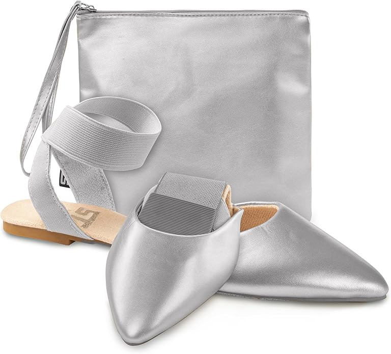 Silky Toes Foldable Flats for Women | Ankle Strap Dress Shoes with Purse for Weddings, Events, & Parties