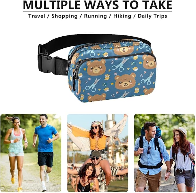 Kawaii Bear Scissors Fanny Pack for Women Men Water Resistant Fashion Waist Packs with Adjustable Strap Belt Bag for Travel Workout Jogging Hiking 21219453
