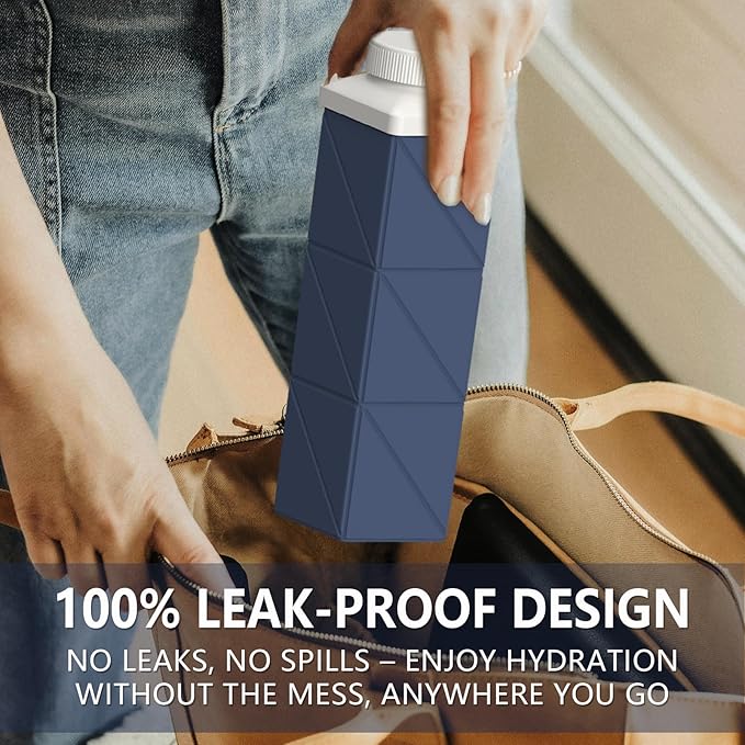 Collapsible Water Bottles 24.3oz, Foldable Travel Water Bottle, Portable & Lightweight, Leakproof & Reusable for Traveling Camping Hiking Yoga Sports Outdoor School Office, 1 Pack, Dark Blue