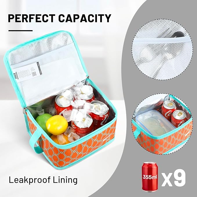 MIER Insulated Lunch Box for Men Women Kids Portable Small Lunch Bag 9 CAN Compact Thermal Mini Cooler for School Work Picnic, Orange
