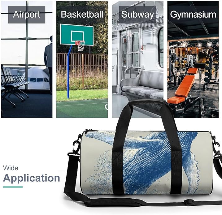 Japanese Whales Jumping Mens Gym Bag for Women Sports Duffle Weekender Bags Travel Handbag Carry On