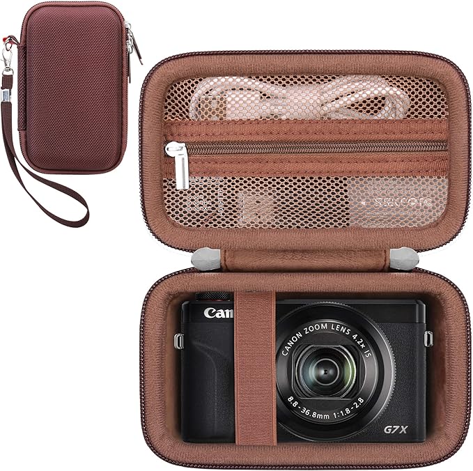 RAIALL Camera Case for Canon PowerShot SX740 HS/ SX730 HS/ SX720 HS/ SX620 HS Digital Camera, 4K Video Camera Hard Carrying Case Protective Travel Bag, Mesh Pocket for Batteries and USB Cable, Brown