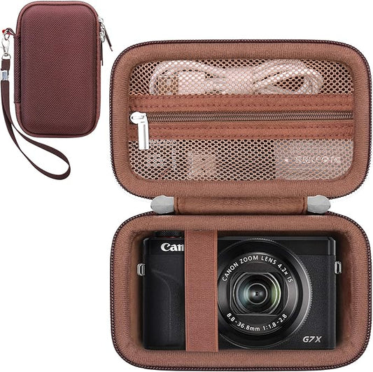 RAIALL Camera Case for Canon PowerShot SX740 HS/ SX730 HS/ SX720 HS/ SX620 HS Digital Camera, 4K Video Camera Hard Carrying Case Protective Travel Bag, Mesh Pocket for Batteries and USB Cable, Brown