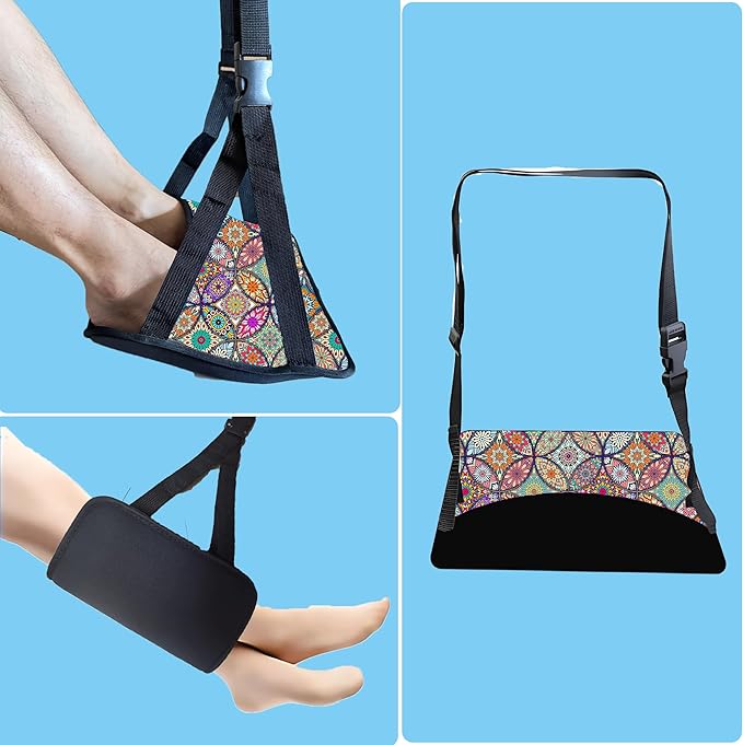 Foot Hammock for Plane Travel Essentials Relax Your Foot Rest for Airplane Gadgets Adjustable Airplane Travel Accessories for Flight Essentials,Office,Desk (Datura, 1 Pack)