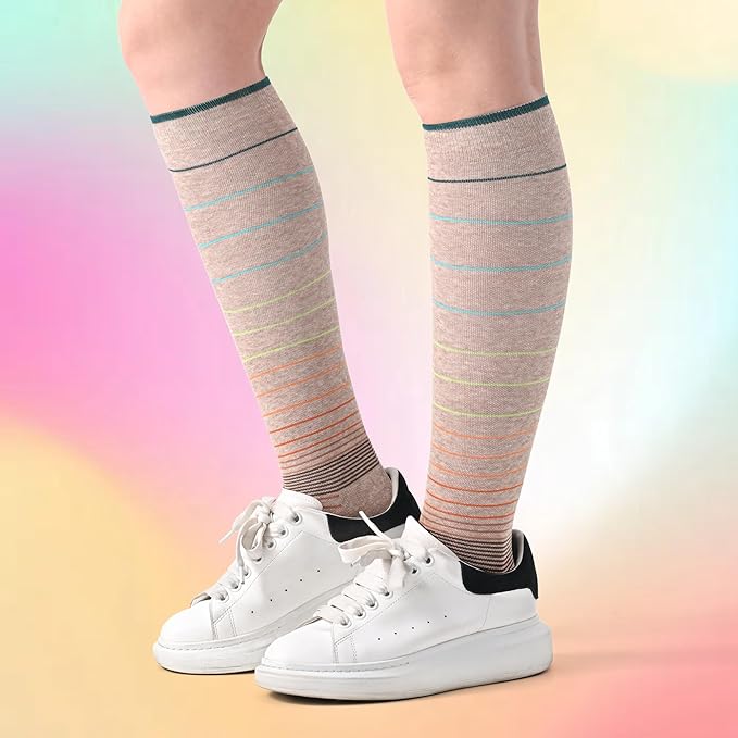 Soft Cotton Compression Socks for Women Men 20-30mmHg - Knee High Support for Circulation, Nurses, Pregnancy, Travel