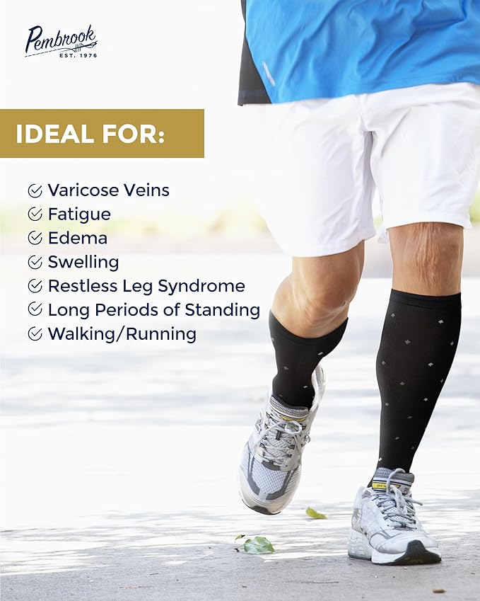 Pembrook Light Compression Socks for Men - 6 Pairs | 8-15 mmHg Graduated Compression Socks for Men 9-12 | Support Socks