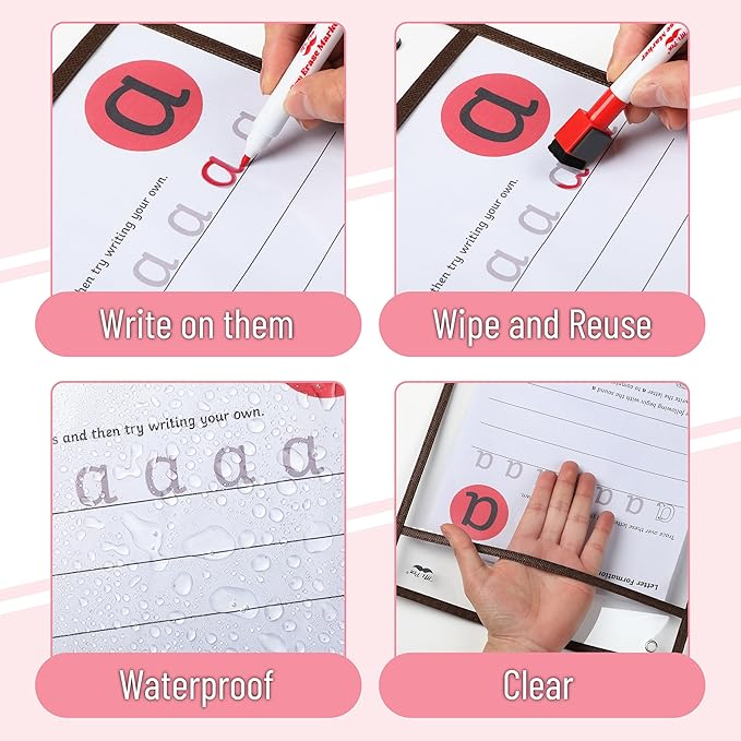 Mr. Pen- Dry Erase Pocket Sleeves, 6 Pack, 10"x14", Sleek Dark Color Theme, Dry Erase Pockets Reusable Sleeves, Job Ticket Holders with Marker Holder & Metal Eyelet