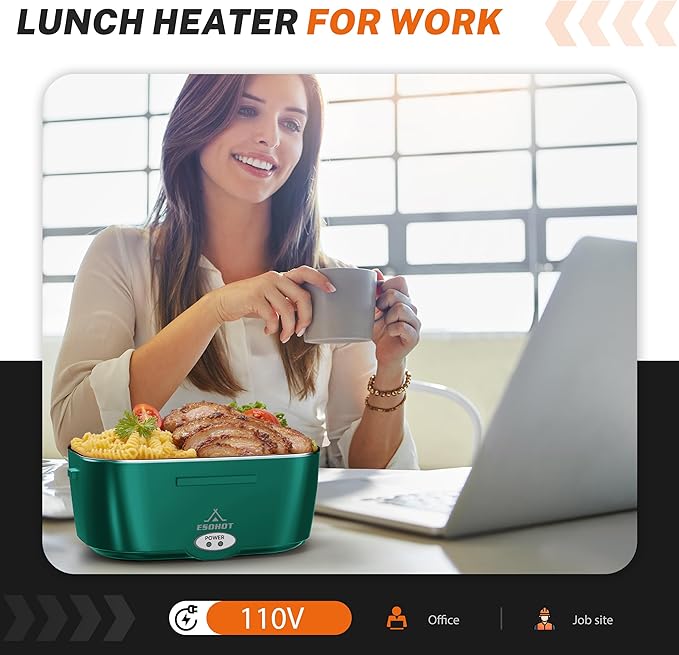 Heated Lunch Box,120W Electric Lunch Box for Adults with 1.5L 304 Stainless Steel Container, 12V/24V/110V Lonchera Eléctrica Portátil for Travel,Work,Car,Truck (Dark Green, 1.5L x 4)