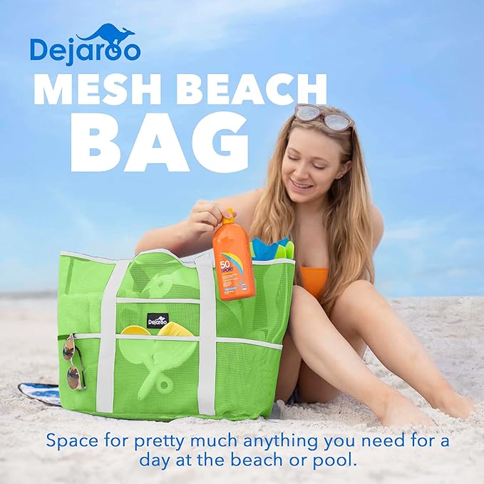 Dejaroo Mesh Sand Free Bag - Strong Lightweight Bag For Beach & Vacation Essentials. Tons of Storage!