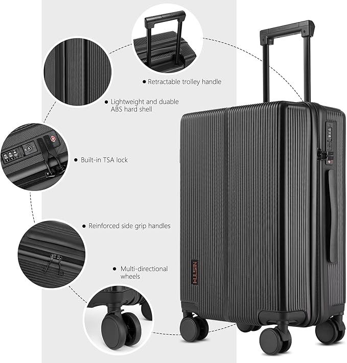 Carry On Luggage with TSA Lock, Carry on Suitcase 22x14x9 Airline Approved, Carry-on luggage with 360° Spinner Wheels, Hardside 20 Inch Lightweight Hard Shell Suitcase (Black, 20-Inch)