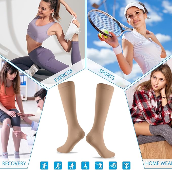 NEENCA 20-30mmHg Medical Compression Socks for Circulation, Edema, Swelling, Varicose veins, Recovery (Skin, Medium)