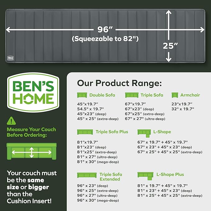 BEN'SHOME® Heavy Duty Sofa Support Board for Sagging Sofas | Fits 82"-96" XL Sofas, 25" Seat Depth | Protects Your Back from Sinking Seats | 0.5" Solid Wood, 400 LBS, Anti-Slip, Lifetime Replacement