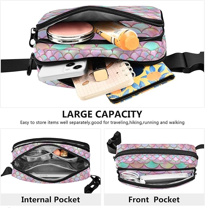 Pink Mermaid Scales Fanny Pack for Women Men Water Resistant Fashion Waist Packs with Adjustable Strap Belt Bag for Travel Workout Jogging Hiking 21219433