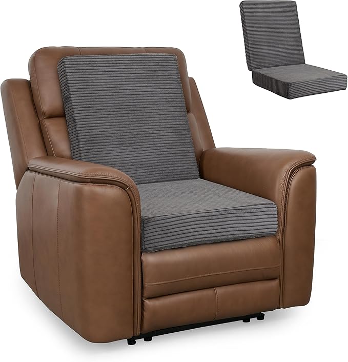 HIGOGOGO Corduroy Recliner Chair Cushion with Lumbar Support Pillow Soft Non-Slip 4" Thick Seat Pad Prevent Buttocks & Back Pain in Seniors (Grey, 21" Backrest)