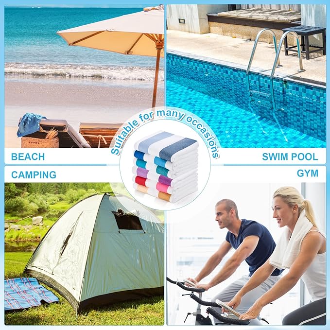 Peryiter 6 Pcs Oversized Microfiber Beach Towels 59 x 28 Inch Large Quick Dry Pool Towels Absorbent Camping Travel Blanket Set for Women Men Bath Beach(Stripe Style,28 x 59 Inch,Gradient Colors)
