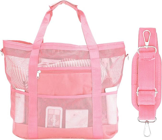 Mesh Beach Bags for Women - Family Beach Tote Bag for Toys, Towels, Travel Vacation Cruise Essentials