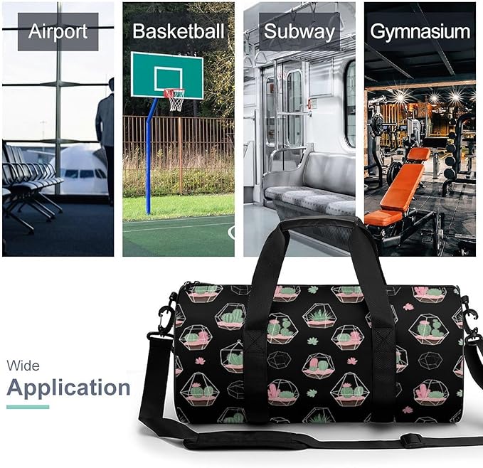 Travel Sports Lightweight Carry On Bag Cactus Black Weekender Overnight Bag Dance Sports Gymnastics Bags for Men Women
