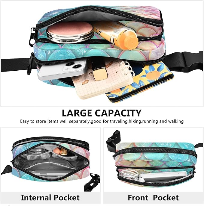 Gradient Mermaid Scales Fanny Pack for Women Men Water Resistant Fashion Waist Packs with Adjustable Strap Belt Bag for Travel Workout Jogging Hiking 21219414