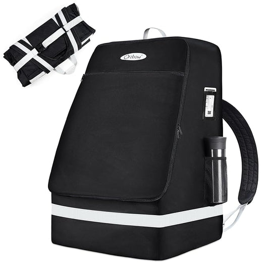 Orzbow Padded Car Seat Travel Bag for Airplane, Carseat Backpack Bags with Reflective Stripes, Infant Seat Travel Bag with Shoulder & Waist Strap, Car Seats Carrier for Airport Gate Check, Black