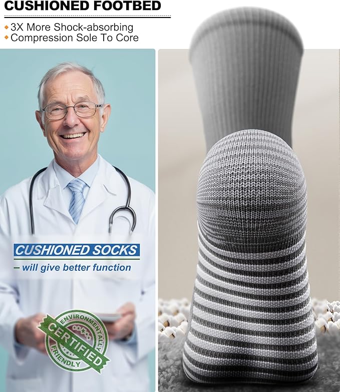 BULLIANT Men Compression Socks 3Pairs-Knee High Socks 15-20 Pressure Unise- Cushioned Sole Extra Wicking