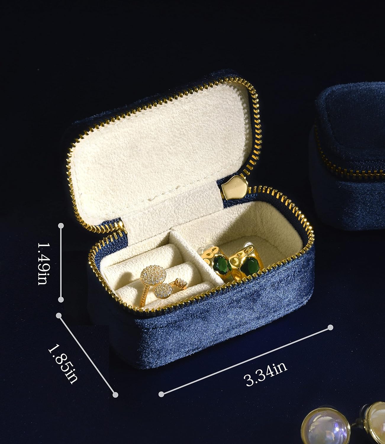 TAIMY Mini Jewelry Travel Case, Velvet Small Travel Jewelry Box, Portable Jewelry Travel Organizer Box for Rings Earrings Necklaces, Gifts for Women Girls(Navy Blue)