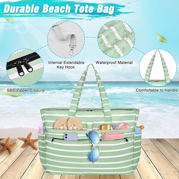 HUANLANG Extra Large Beach Bag Waterproof Beach Totes Bags for Women Men,Pool Bag with Zipper Wet Pocket