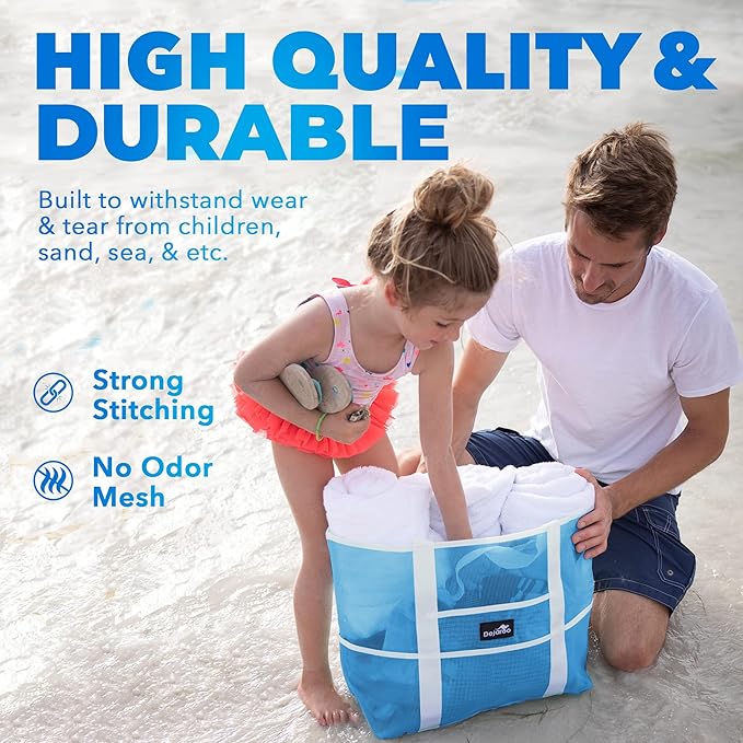 Dejaroo Mesh Sand Free Bag - Strong Lightweight Bag For Beach & Vacation Essentials. Tons of Storage!