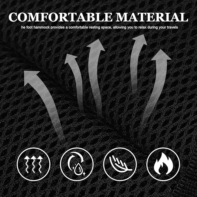 Travel Footrest with Hanging Airplane Foot Hammock and Desk Leg Rest, Portable Black Foot Support for Plane Flights and Office Use, Includes Storage Bag
